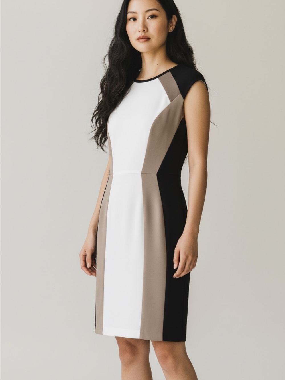 Studio One New York | Colorblock Sheath Dress | Neutral Black Tan White | Size12